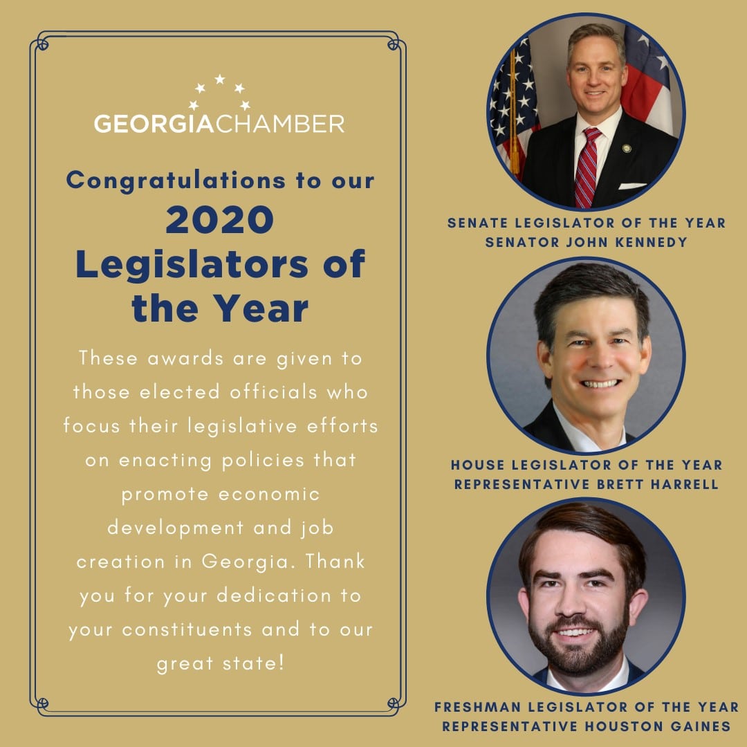 2020 Legislator of Year recipients Sen. John Kennedy, Rep. Brett Harrell and Rep. Houston Gaines